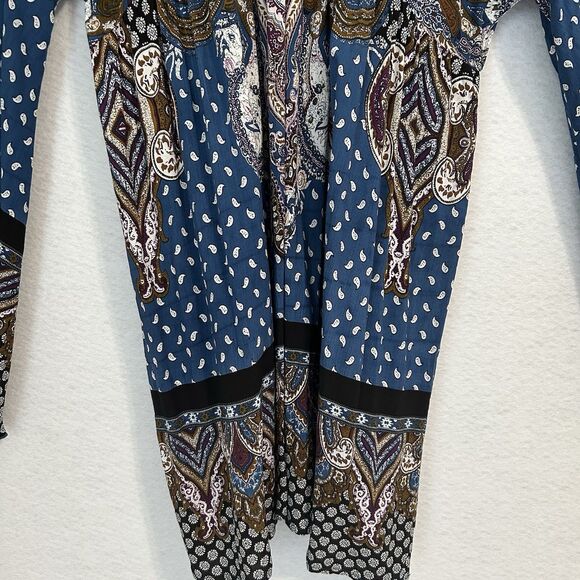 Velzera Mini Dress Women M Blue Multi Paisley TieBack Boho Peasant Gypsy Cottage - Picture 12 of 16